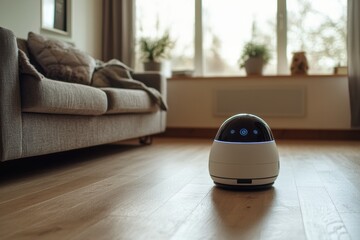 Aufkleber - Innovative robot assistant engages with family in cozy living room setting during morning hours