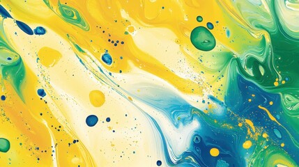 Poster - A vibrant abstract design showcases swirling patterns of blue, yellow, and green. The fluid movement and colorful dots create an energetic and dynamic visual effect