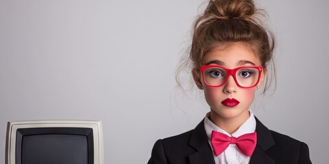 Computer nerd working on her technology online