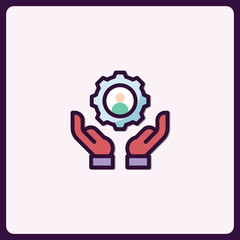 Poster - Hands holding gear representing technology support and settings assistance