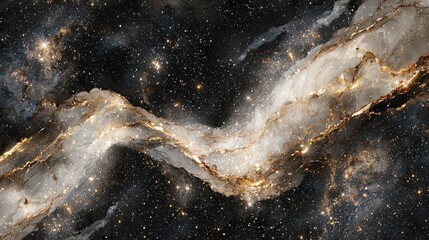 Poster - A mesmerizing cosmic formation reveals swirling gas and clusters of stars set against the vastness of deep space, showcasing intricate patterns of light and dark