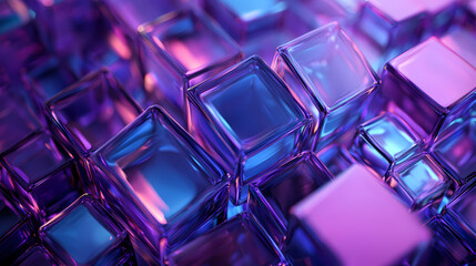Wall Mural - abstract purple and blue glass blocks, digital art, futuristic technology background, modern design,
