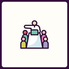 Poster - Organized group presentation or leadership meeting illustrated vector icon