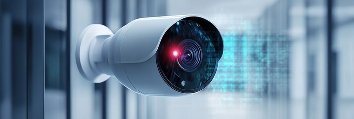 Poster - Security camera with motion detection in an office setting capturing real-time activity