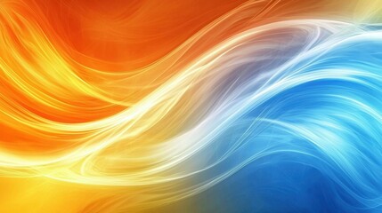 Poster - Swirls of orange and blue blend seamlessly, depicting a dynamic interplay of colors that evoke feelings of energy and calmness. This artwork captures vibrant motion