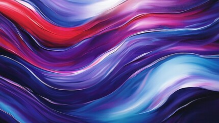 Poster - This abstract piece features smooth, flowing patterns of vibrant colors like red, purple, and blue. The artwork conveys energy and depth through its wavy design, inviting viewers to explore