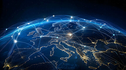Poster - Planet Earth At Night From Space Showing Europe With City Lights And Connections