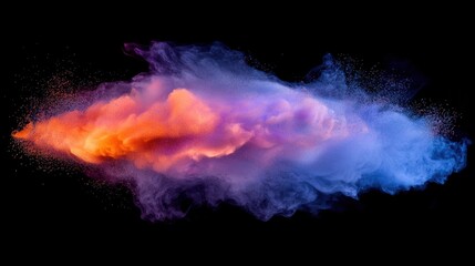 Poster - A colorful smoke cloud forms intricate patterns, blending blue, purple, and orange hues. The vibrant display contrasts sharply with the dark background, creating a striking visual effect