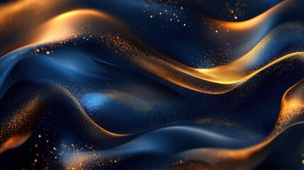 Poster - Rippling patterns of deep blue and shimmering gold intertwine to create a captivating visual experience. Soft light enhances the texture and depth of the waves