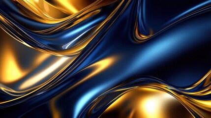 Poster - A dynamic composition features flowing waves of blue and gold that merge seamlessly. The glossy surface reflects light, creating an engaging visual effect and depth