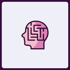 Poster - Conceptual icon of a human head profile with a maze inside the brain