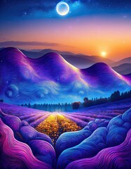 Poster - Glowing Fields of Energy at Dusk Where Ethereal Farmers Gather Luminous Auras With Care