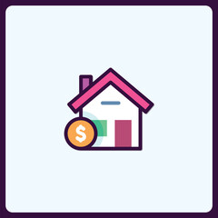 Aufkleber - Depiction of home investment with a dollar coin symbol illustration