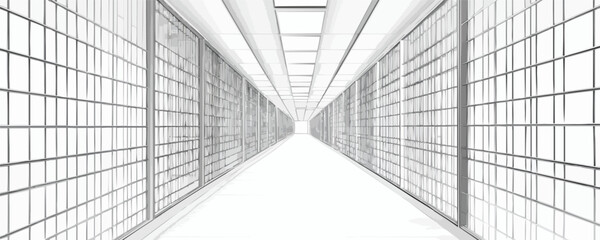 Flat linear server room icons set: data center design elements in vector style.
