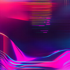 Poster - Luminous pink and blue gradient merging with glowing neon lines, creating contemporary digital landscape