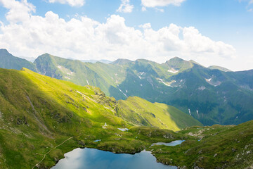Wall Mural - mountain landscape of romania in summer. carpathian range. beautiful outdoor scenery with alpine lak
