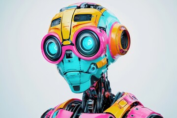 Poster - Colorful robot with large eyes and a playful design in a futuristic setting