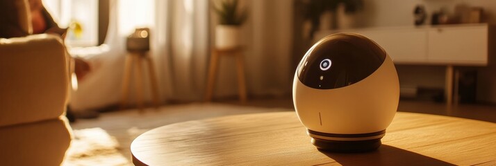 Aufkleber - Smart assistant interacts with family in cozy living room during afternoon sunlight, enhancing daily life and convenience