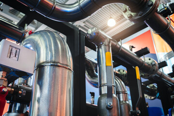 Aufkleber - Water supply wiring in the boiler room, metal and plastic pipes, filters, taps and shut-off valves, fittings, valves and pressure gauges and thermometers, heating boilers and tanks