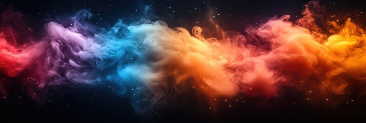 Poster - Brightly colored abstract smoke swirling through a dark background captivates with vibrant hues