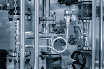 Aufkleber - Water supply wiring in the boiler room, metal and plastic pipes, filters, taps and shut-off valves, fittings, valves and pressure gauges and thermometers, heating boilers and tanks