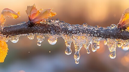 Poster - Icy Branch Close Up Winter Nature Image