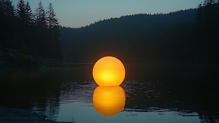 Poster - Illuminated Sphere on Tranquil Water at Night