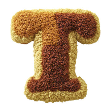 Alphabet T made of furry colorful fabric. letter, isolated on a transparent background. cutout, png.