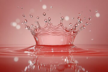Poster - Water splash creates a beautiful crown-like formation against a soft pink background