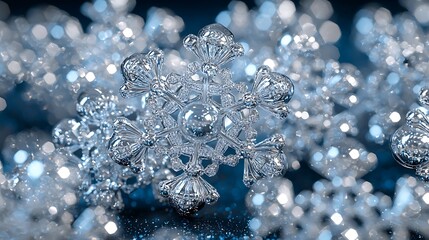 Poster - Intricate Sparkling Snowflakes Winter Holiday Background