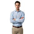 © Alaa stock - Charming Businessman in Blue Shirt: Standing Confidently with Arms Crossed and a Warm Smile