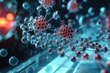 Poster - Molecular structures displaying intricate designs in a futuristic environment