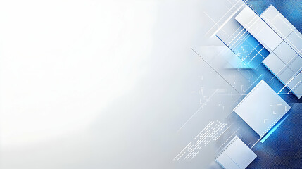 Poster - Abstract Digital Technology Design Featuring Geometric Shapes Blue And White Colors Against White Background With Modern Lines