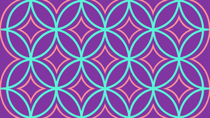 Poster - a symmetrical pattern of overlapping circles and diamonds in purple, teal and pink, vector illustration