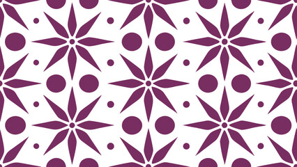 Poster - a repeating floral pattern design in dark magenta on a light background. The design features a repeating pattern of stylized flowers and circles, vector illustration