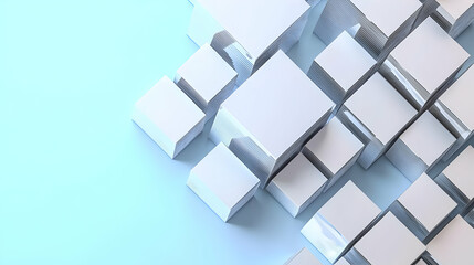 Poster - Abstract 3D Render of White Cubes in a Geometric Pattern on a Light Blue Background