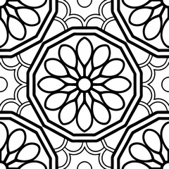 Poster - geometric floral design, a seamless pattern of elegant shapes, symmetrical arrangement. The black and line art patterns create a stylish look , vector illustration