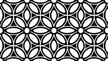 Poster - an abstract flower pattern design. The design features a repeating motif of interconnected flower shapes in black, vector illustration