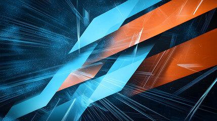 Poster - Dynamic Abstract Background with Intersecting Blue and Orange Light Trails on a Dark Digital Canvas