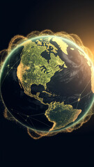 Poster - Global network, illuminated Earth, glowing lines depict connections, showcasing worldwide communication and technological interconnectivity, ideal for technology or global business concepts