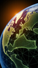Poster - Earth globe with glowing network connections, showcasing global connectivity and digital infrastructure, symbolizing worldwide communication and technological advancement