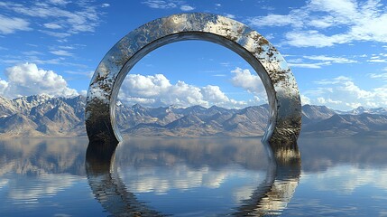 Poster - Metal Arch Landscape Serenity Water Reflection Mountains