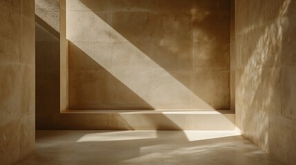 Poster - Minimalist Beige Interior Sunlight Shadows