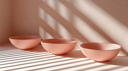 Aufkleber - Minimalist Pink Ribbed Bowls Product Photography