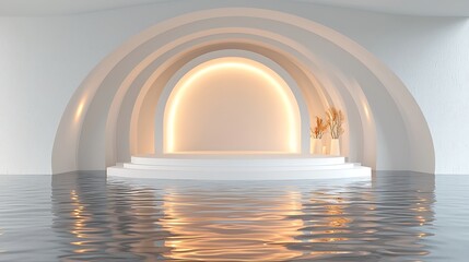 Poster - Minimalist White Architecture with Submerged Platform