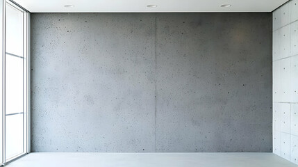 Poster - An Interior View of A Modern Room Features A Concrete Textured Wall Beside A Large Window Allowing Natural Light To Illuminate The Space And