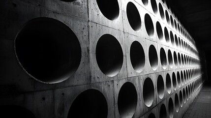 Aufkleber - Modern Architectural Wall with Circular Openings