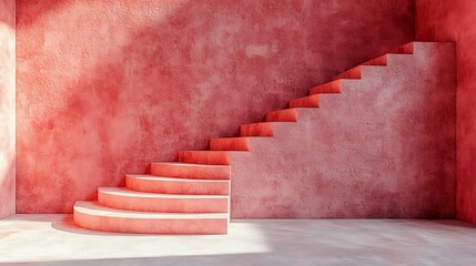 Poster - Modern Coral Pink Staircase Minimalist Interior Design