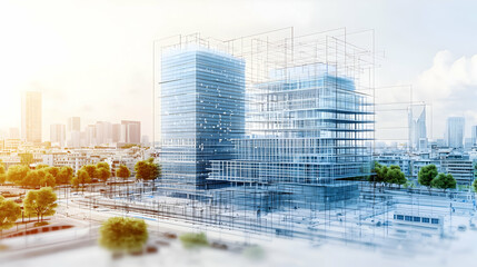 Poster - Digitized Cityscape Showing Modern Buildings and Technological Transformation under Bright Sunlight
