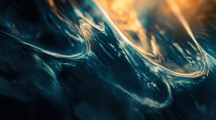 Canvas Print - abstract teal and gold fluid art: dynamic waves of color and light